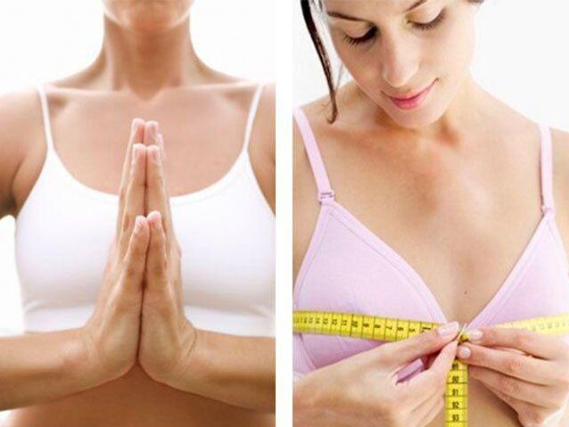 O fată își măsoară volumul sânilor după ce a făcut exercițiul.